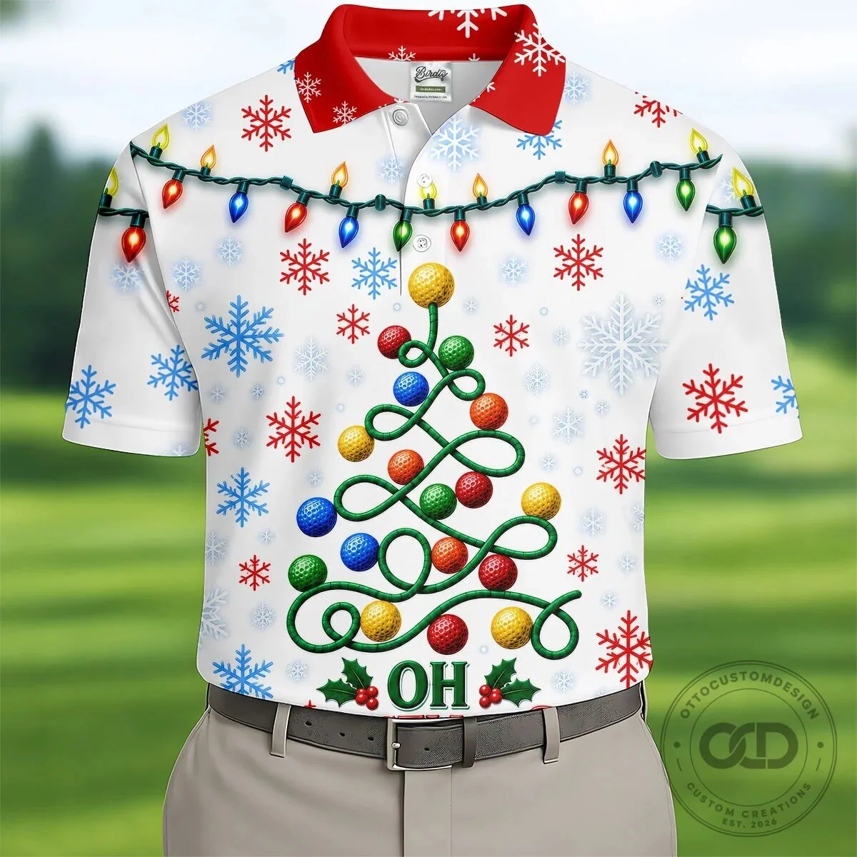 Christmas Golf Ball Tree Pattern Holiday Season Men's Polo Shirt