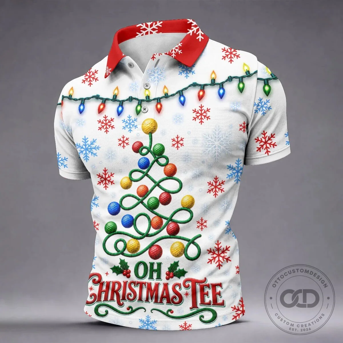 Christmas Golf Ball Tree Pattern Holiday Season Men's Polo Shirt 15 Christmas Golf Ball Tree Pattern Holiday Season Men