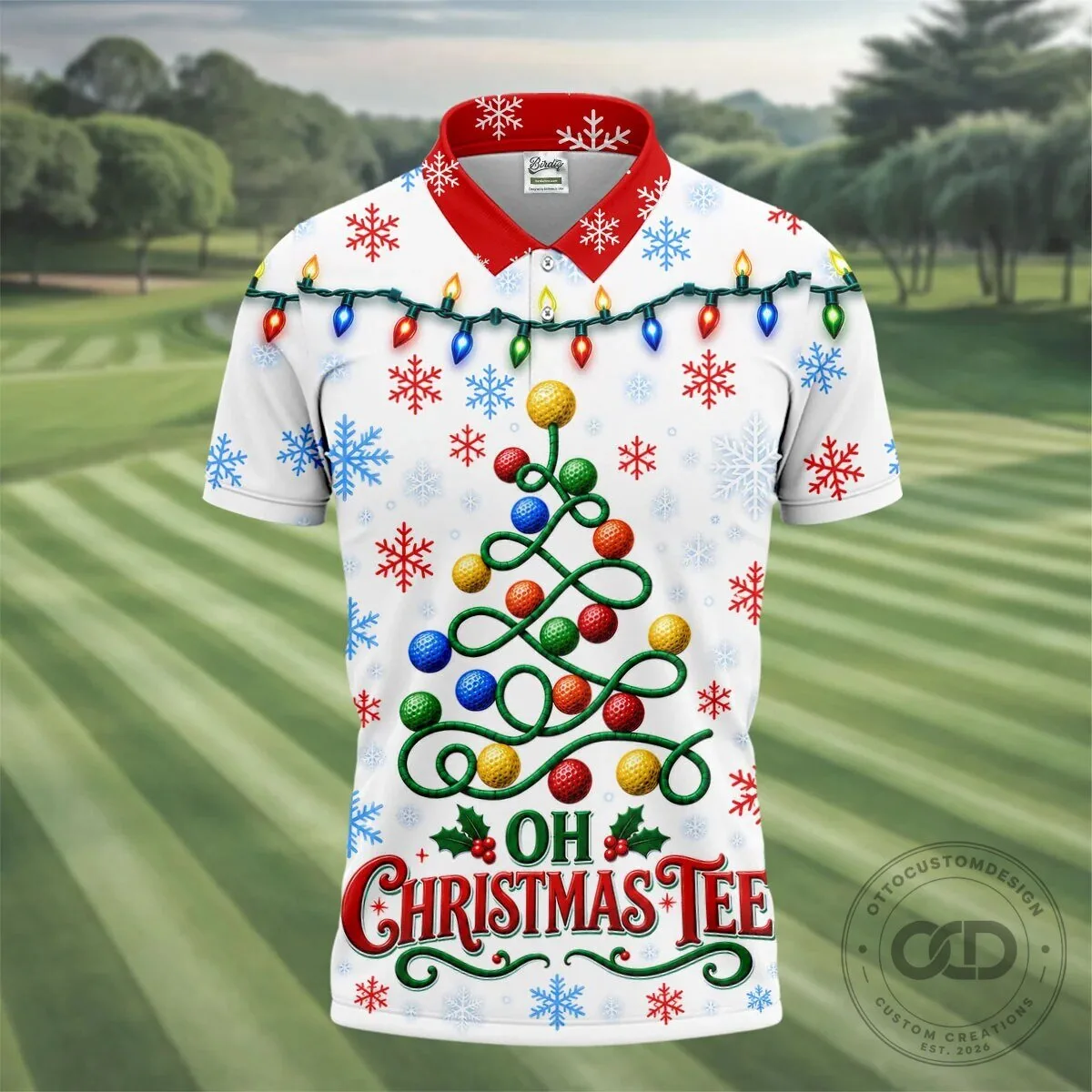Christmas Golf Ball Tree Pattern Holiday Season Men's Polo Shirt 16 Christmas Golf Ball Tree Pattern Holiday Season Men