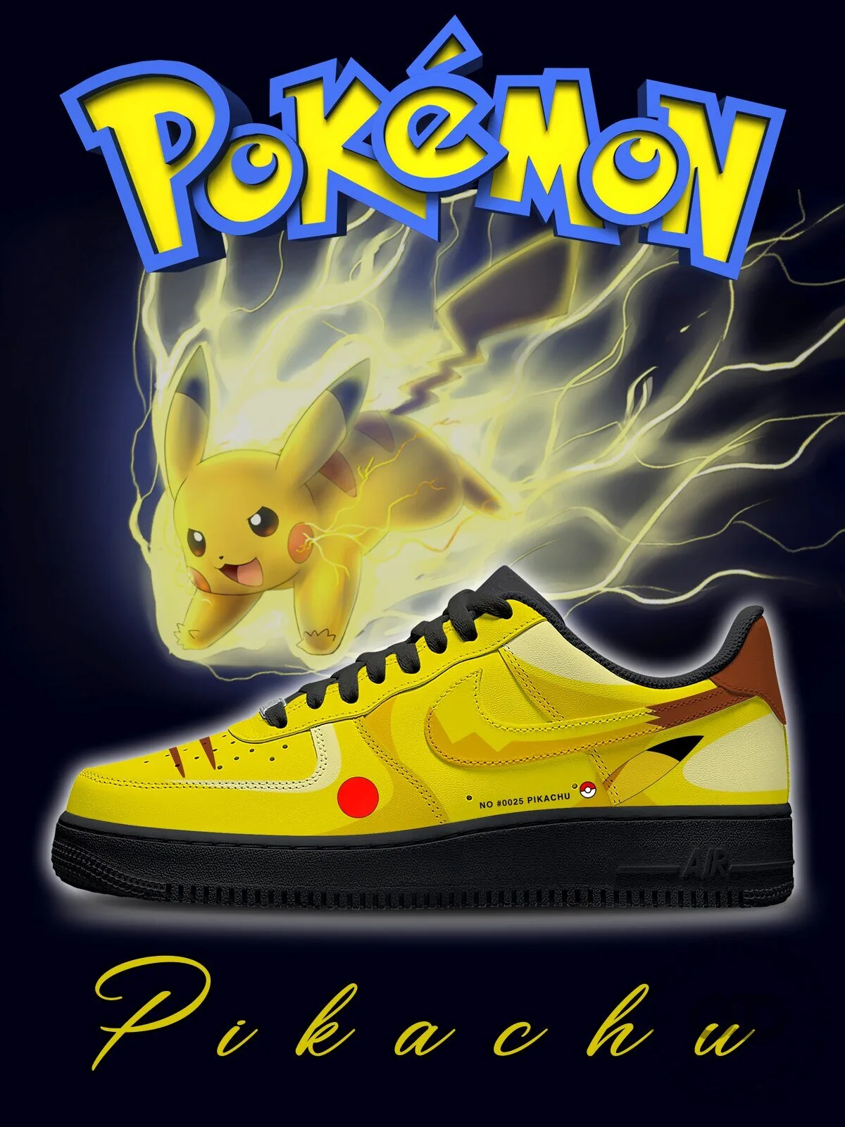 Pokemon Pikachu Lightning Bolt Custom Yellow Sneakers
