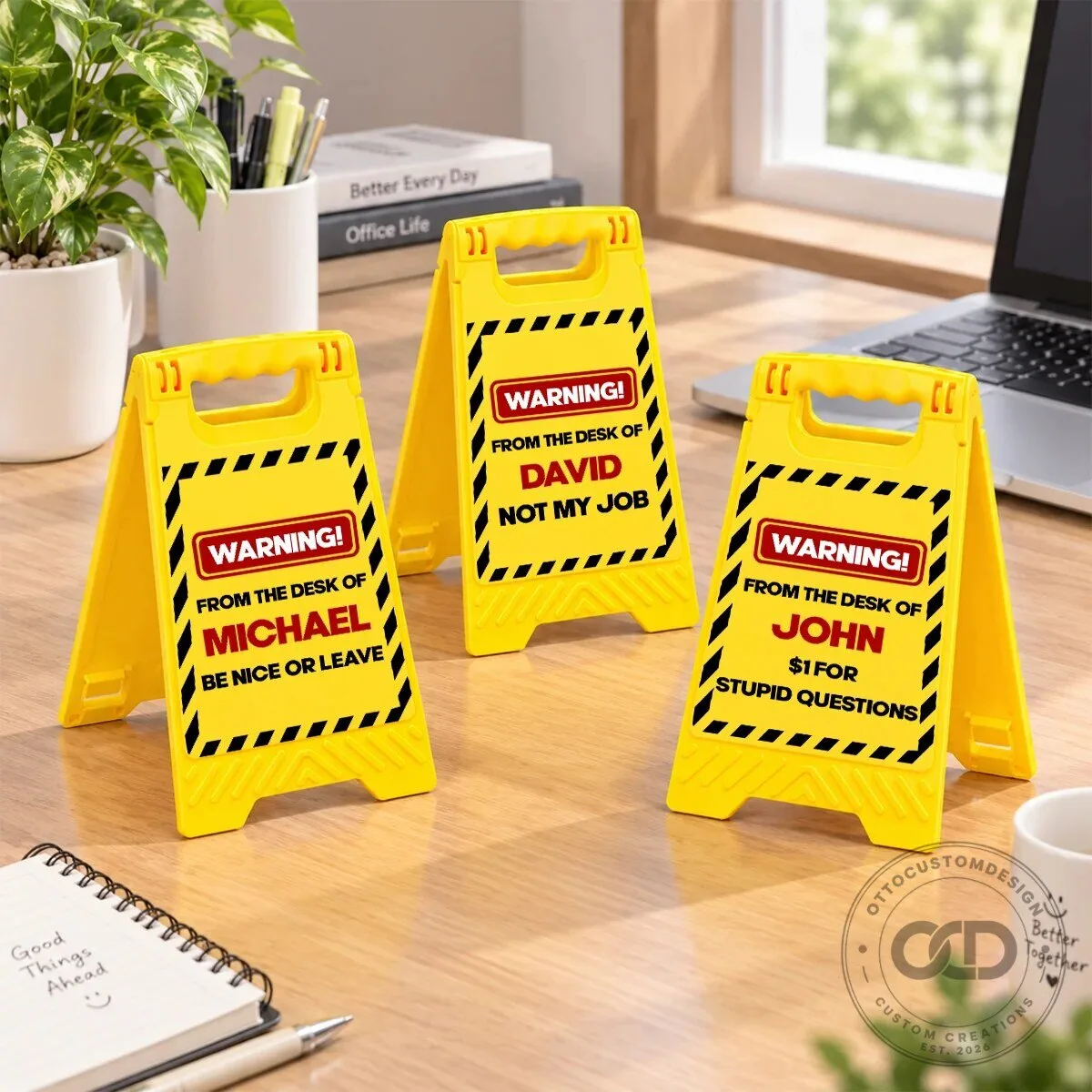 Personalized Desk Warning Sign Funny Office Decor Custom Name Desk Accessory