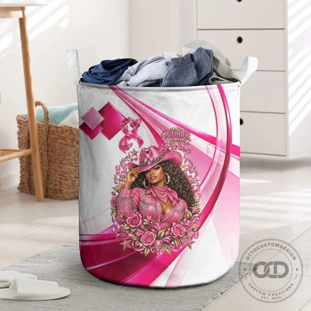 Western Wear Cowgirl Breast Cancer Awareness Pink Ribbon Laundry Basket