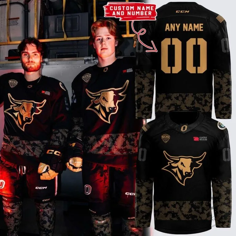 Omaha Mavericks Military Appreciation Black and Gold Hockey Jersey 3 Omaha Mavericks Military Appreciation Black and Gold Hockey Jersey