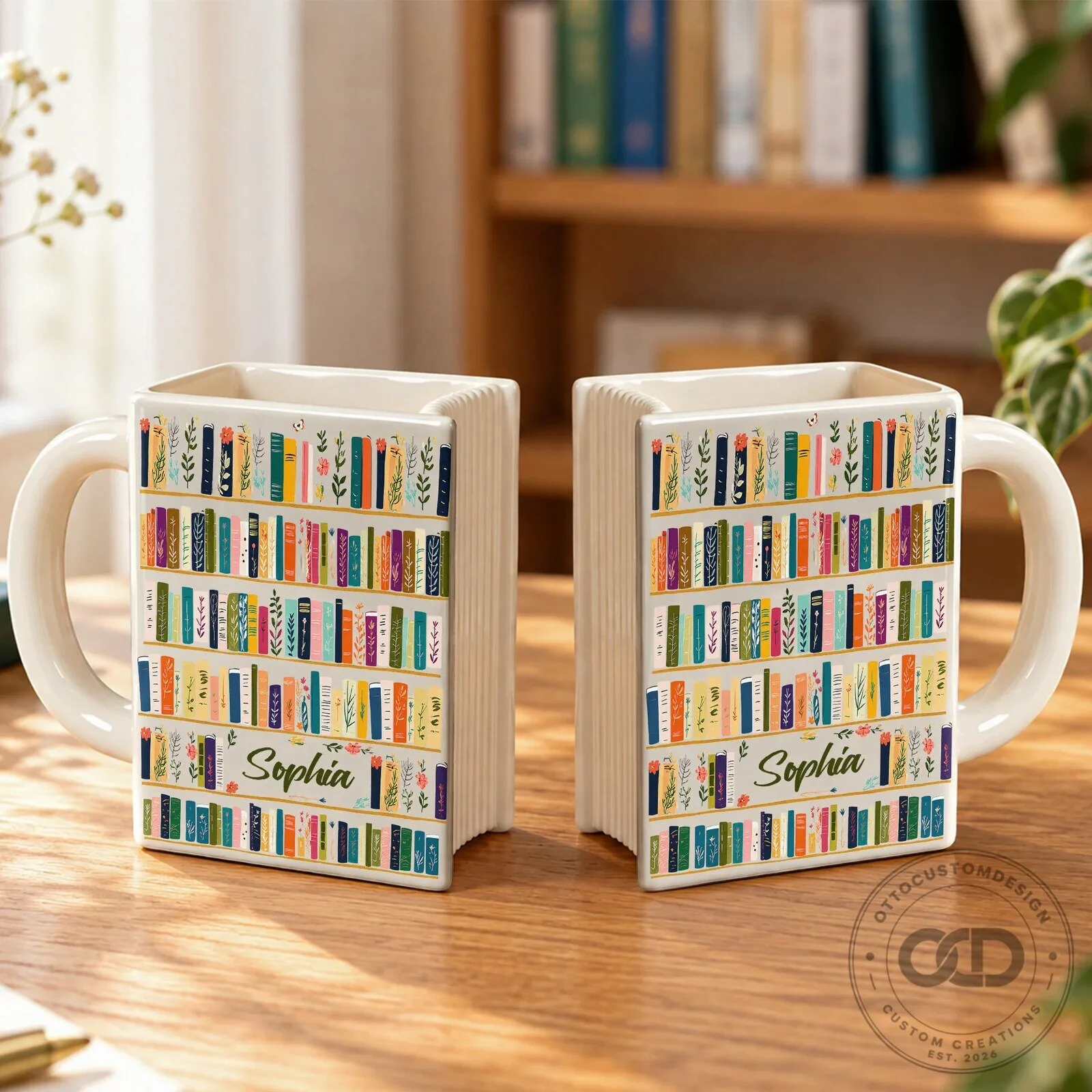 Personalized Bookshelf Library Mug for Book Lovers - Custom Name Coffee Cup 6 Personalized Bookshelf Library Mug for Book Lovers - Custom Name Coffee Cup