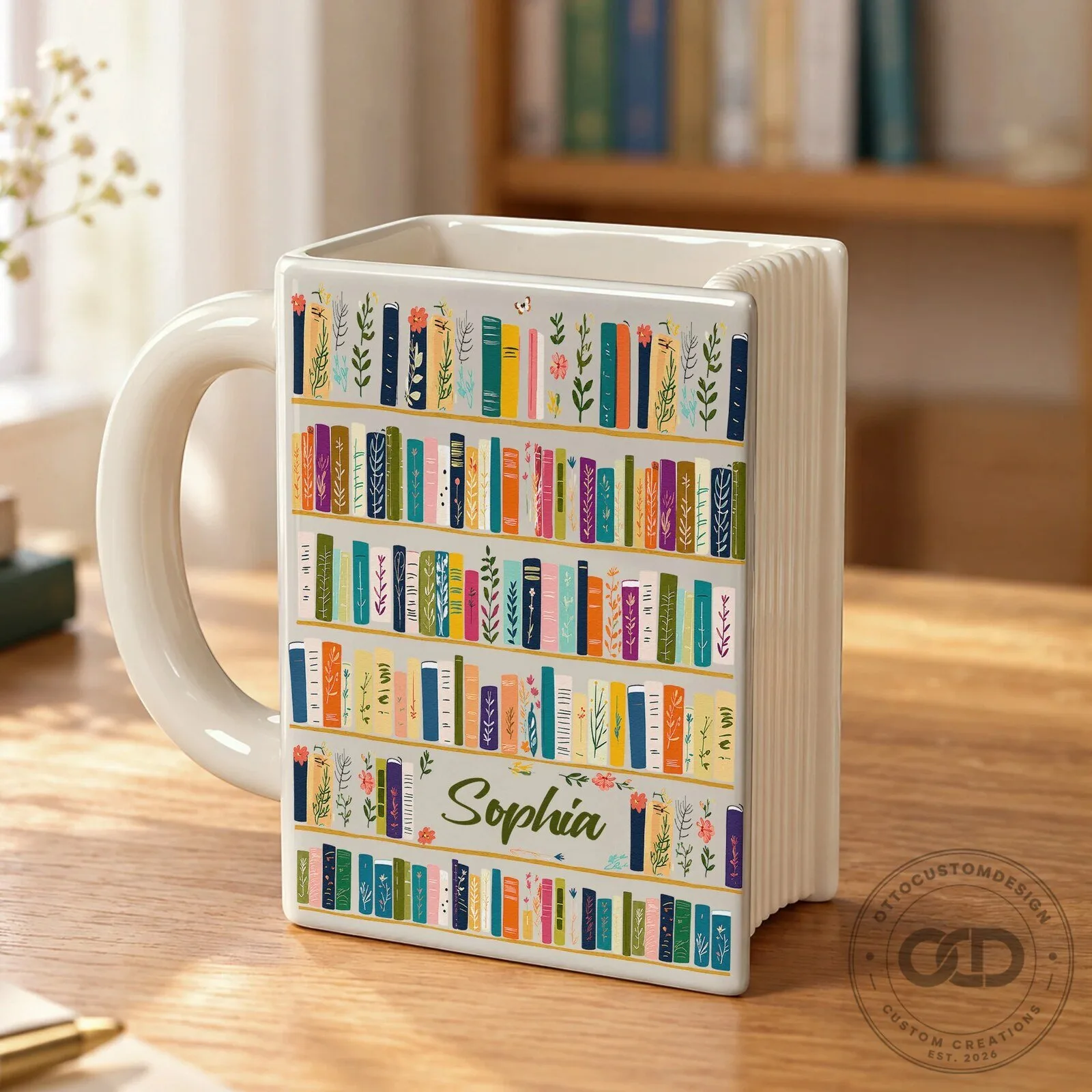 Personalized Bookshelf Library Mug for Book Lovers - Custom Name Coffee Cup 11 Personalized Bookshelf Library Mug for Book Lovers - Custom Name Coffee Cup