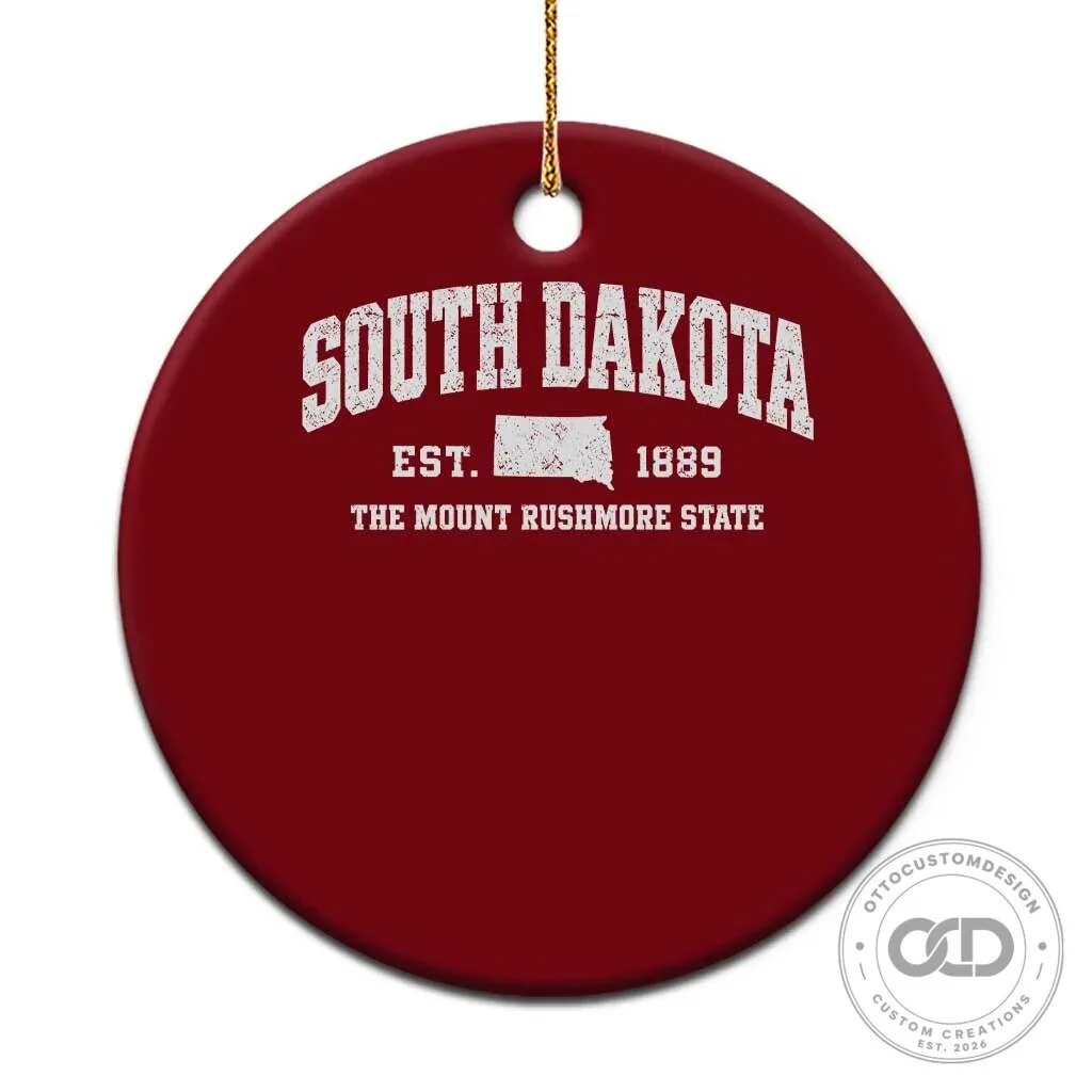 South Dakota The Mount Rushmore State Vintage Athletic Style Ceramic Ornament