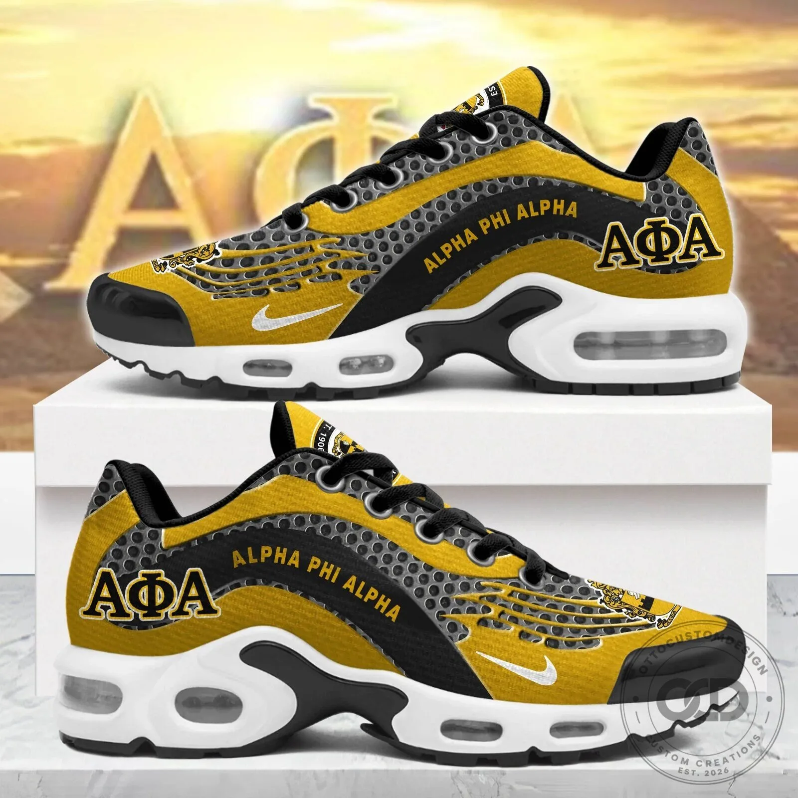 Alpha Phi Alpha Fraternity Incorporated Gold Black Athletic Running Shoes
