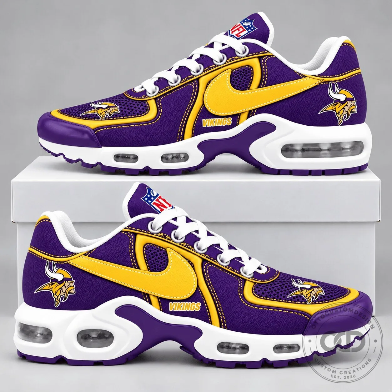 Minnesota Vikings NFL Team Logo Purple and Gold Athletic Sneakers