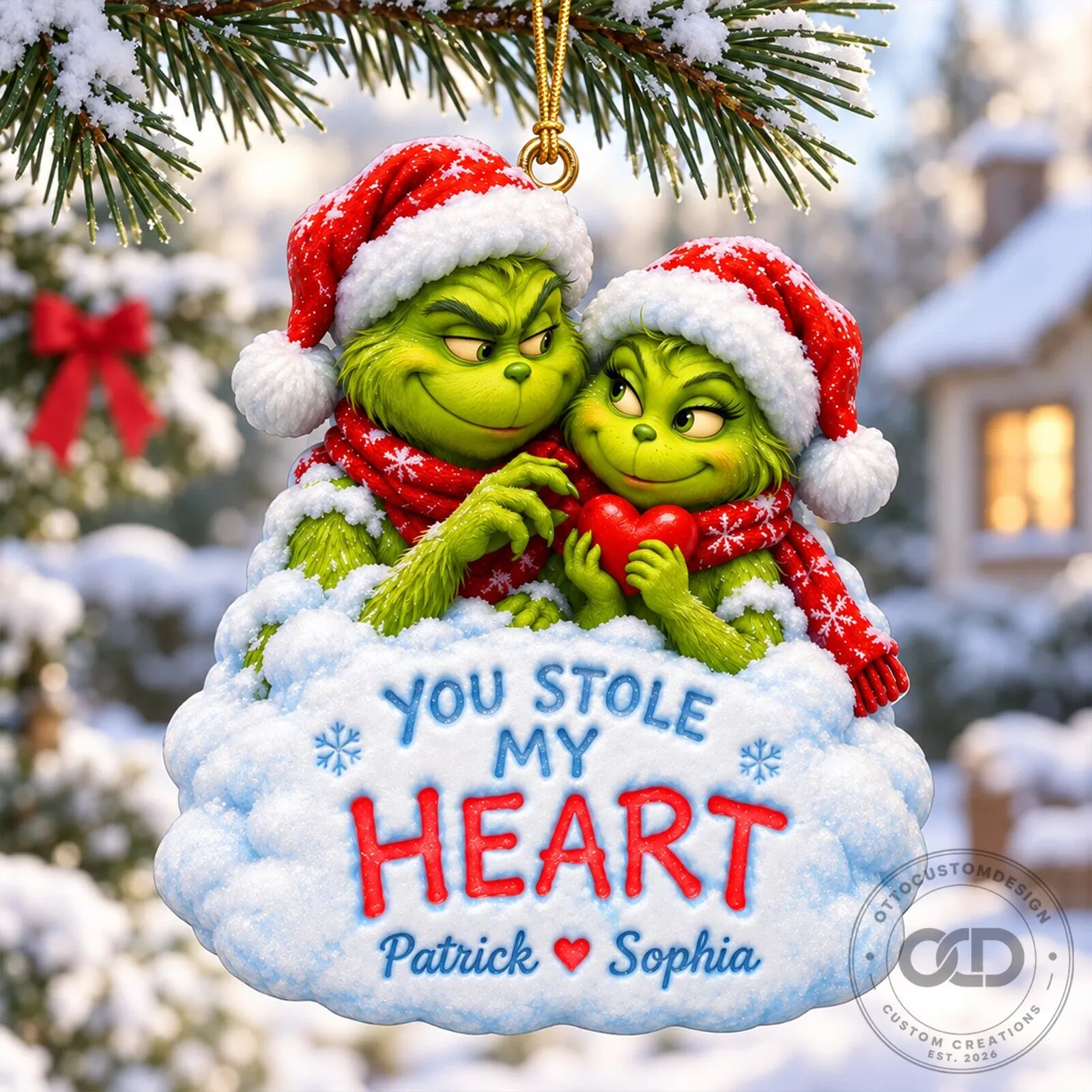 The Grinch You Stole My Heart Personalized Christmas Holiday Ornament
