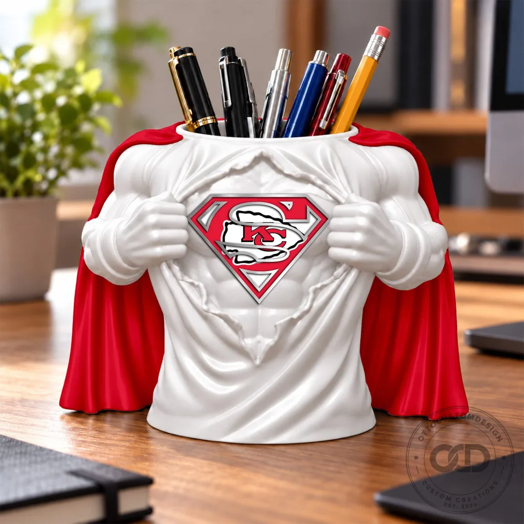 Kansas City Chiefs Superman Logo Desktop Pen and Pencil Holder Office Organizer Kansas City Chiefs Superman Logo Desktop Pen and Pencil Holder Office Organizer