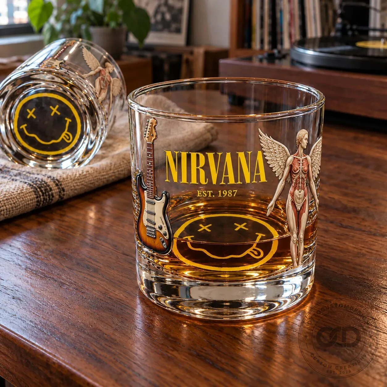 Nirvana Est 1987 Rock Band Album Cover Art Whiskey Glass Tumbler