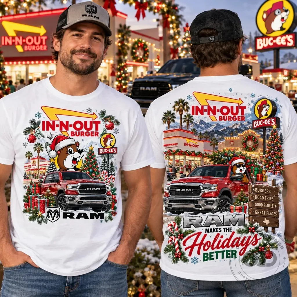 In-N-Out Burger Buc-ee's Ram Truck Christmas Holiday T-Shirt In-N-Out Burger Buc-ee's Ram Truck Christmas Holiday T-Shirt
