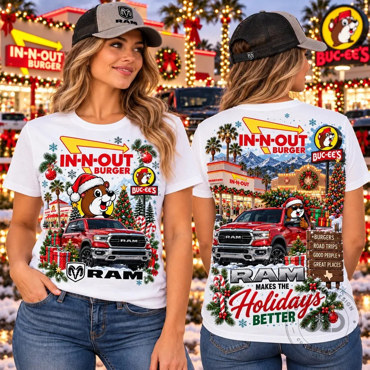 In-N-Out Burger Buc-ee's Ram Truck Christmas Holiday T-Shirt 7 In-N-Out Burger Buc-ee