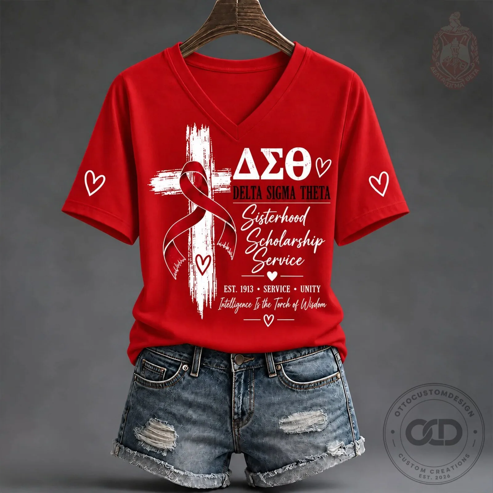Red V-Neck T-Shirt for Delta Sigma Theta Sisterhood Scholarship Service