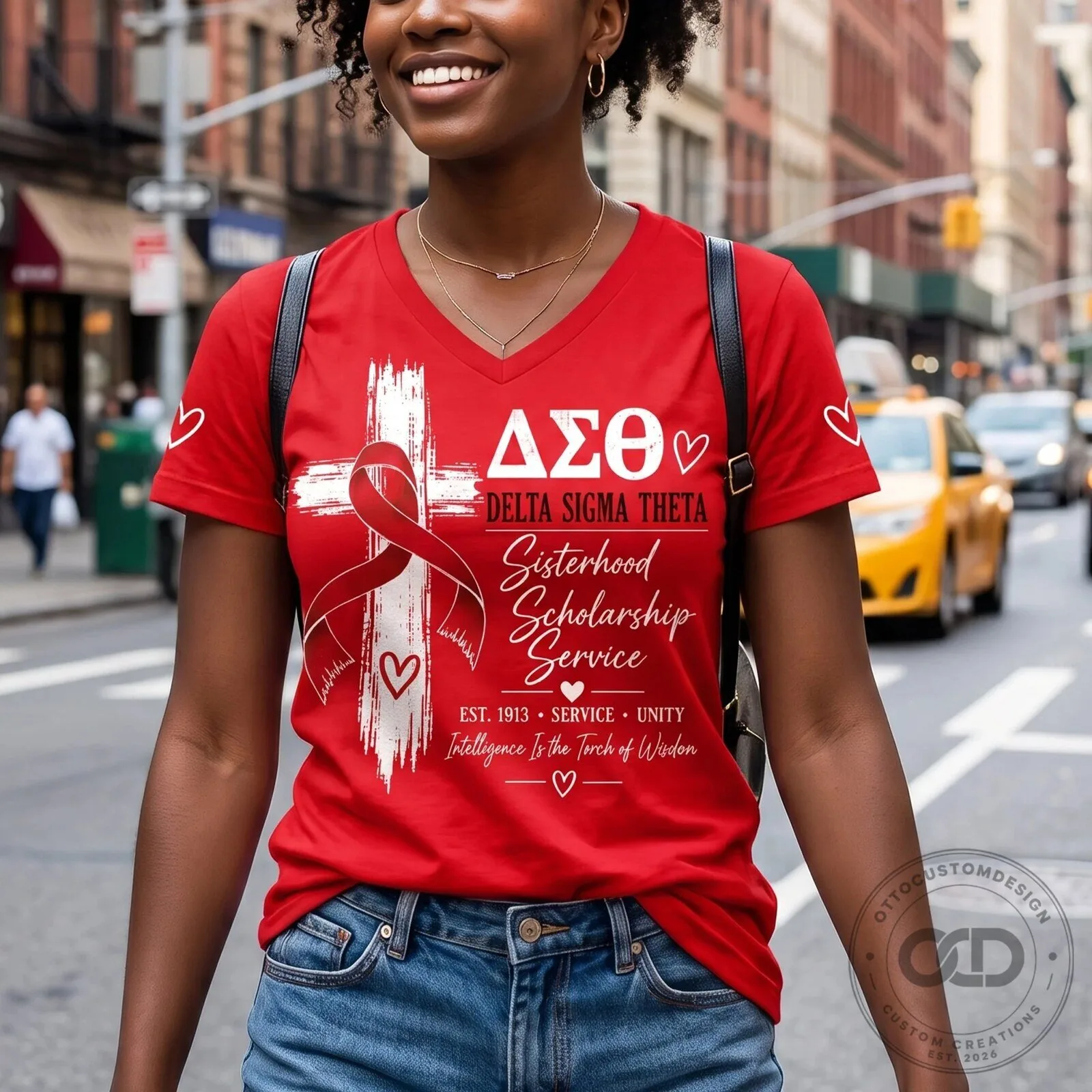 Red V-Neck T-Shirt for Delta Sigma Theta Sisterhood Scholarship Service 8 Red V-Neck T-Shirt for Delta Sigma Theta Sisterhood Scholarship Service