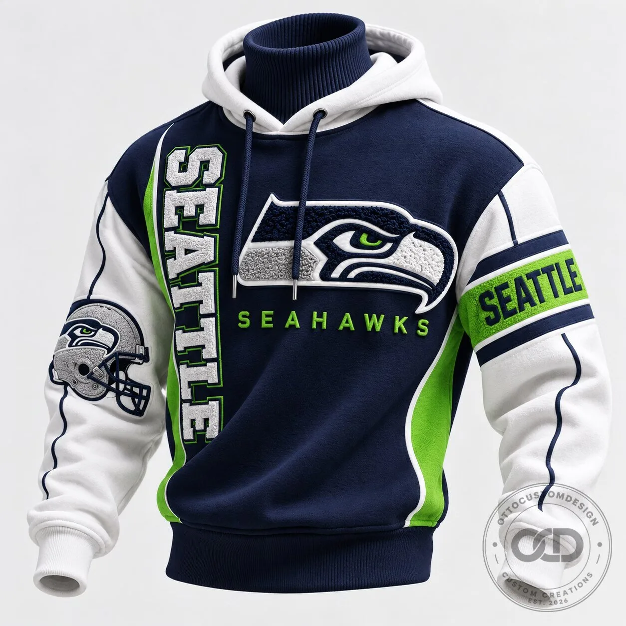 Seattle Seahawks Football Team Logo Embroidered Pullover Hoodie