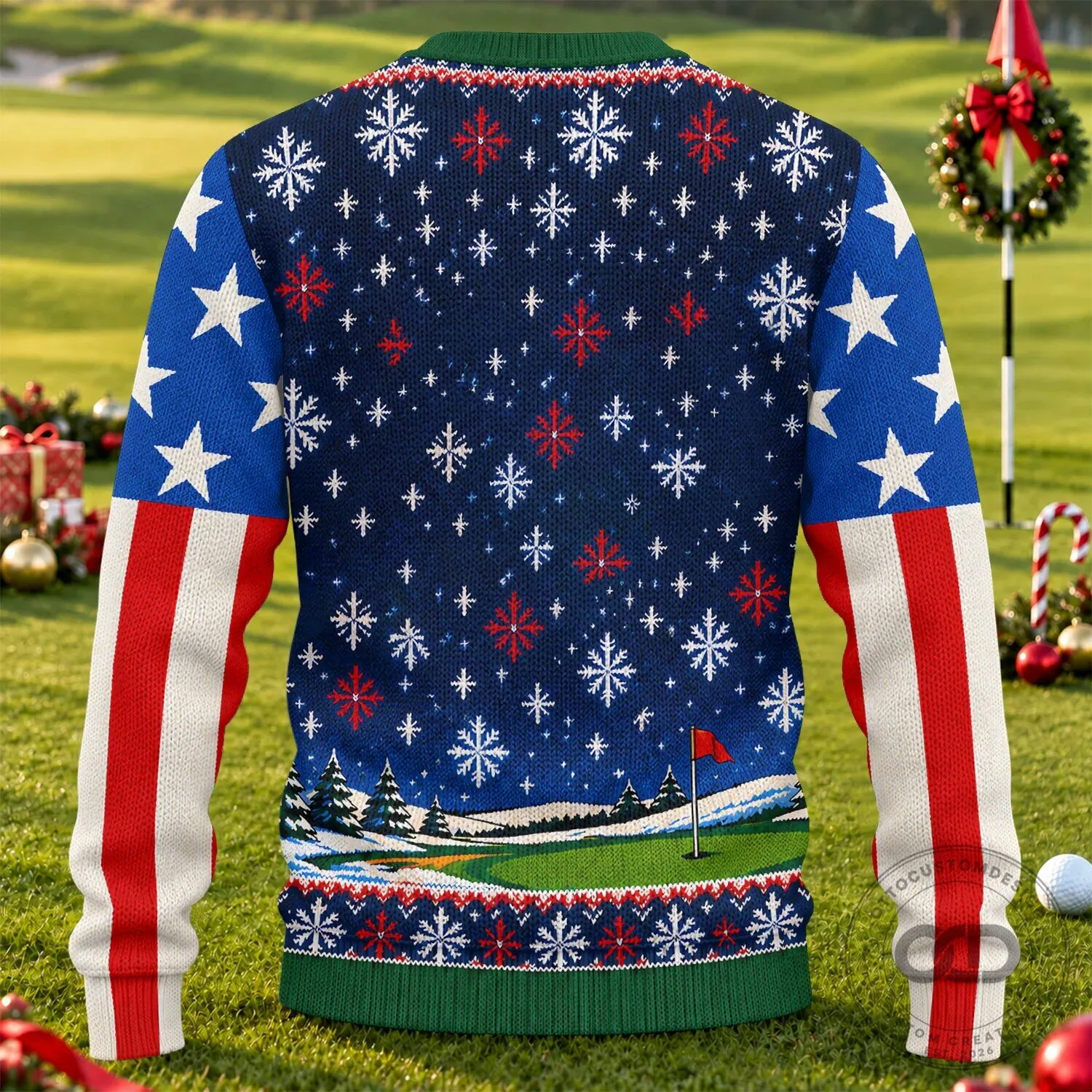 Fore Jesus Golfing Santa Claus American Flag Ugly Christmas Sweater 13 Fore Jesus Golfing Santa Claus American Flag Ugly Christmas Sweater