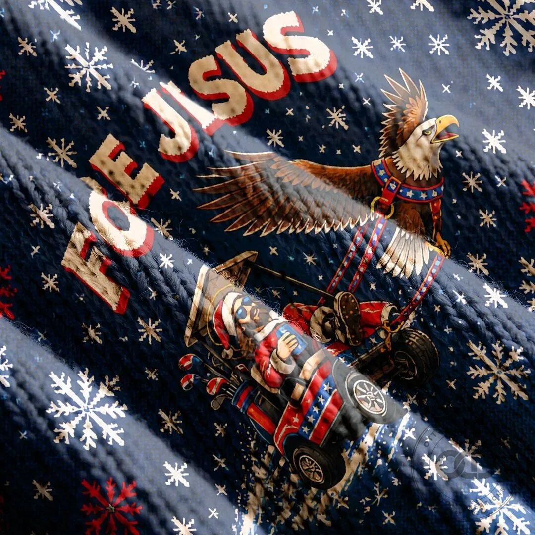 Fore Jesus Golfing Santa Claus American Flag Ugly Christmas Sweater 21 Fore Jesus Golfing Santa Claus American Flag Ugly Christmas Sweater