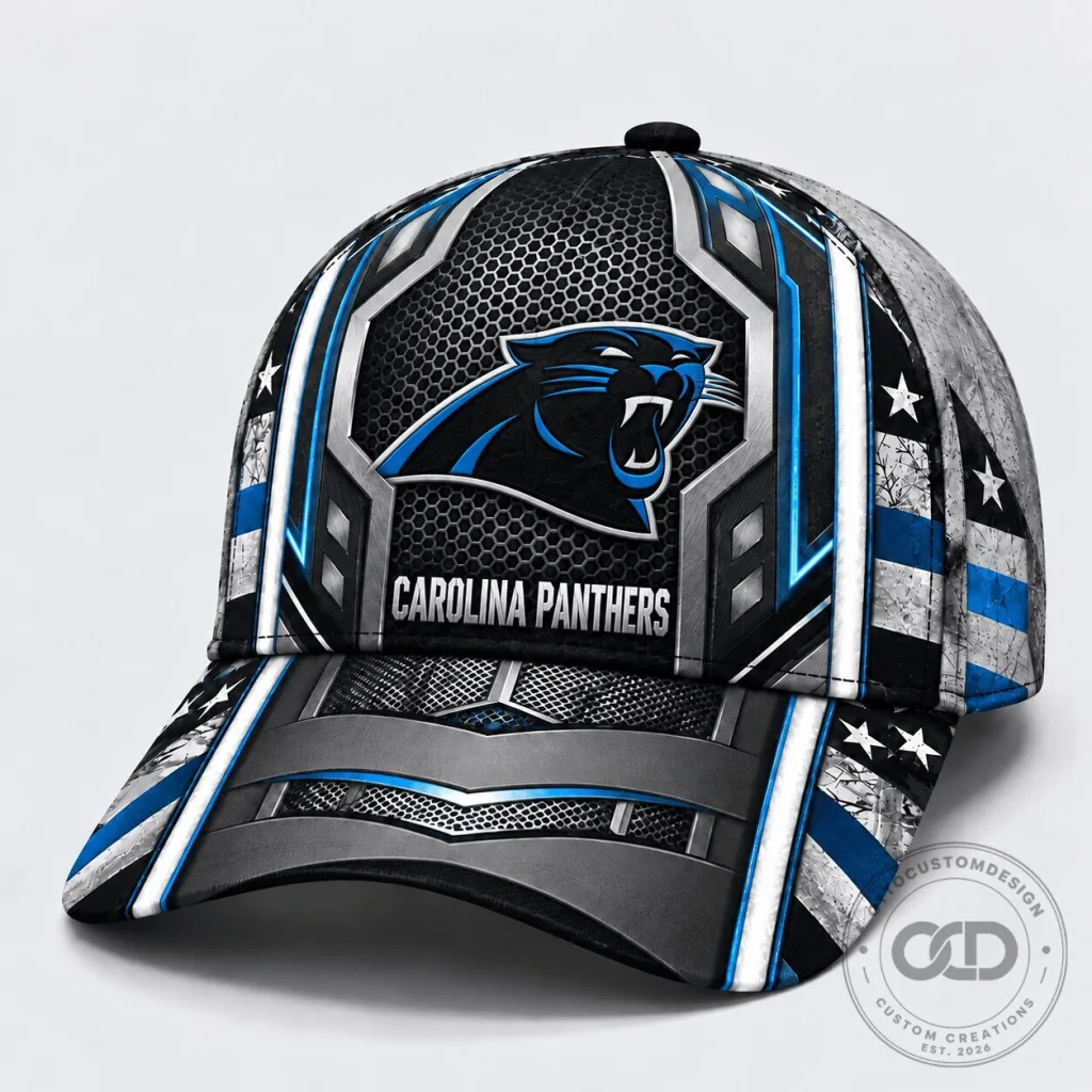 Carolina Panthers Metallic Armor Honeycomb American Flag Baseball Cap Hat Carolina Panthers Metallic Armor Honeycomb American Flag Baseball Cap Hat