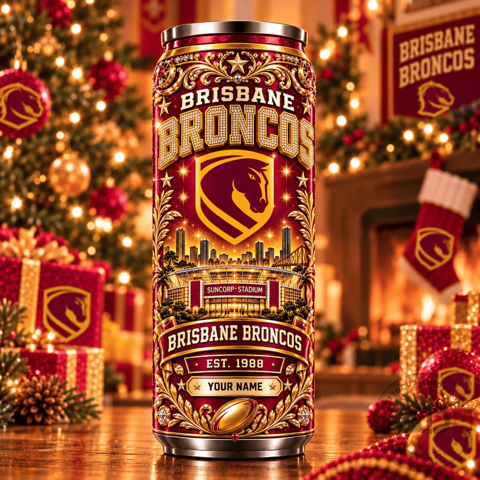 Brisbane Broncos National Rugby League Personalized Christmas Tumbler