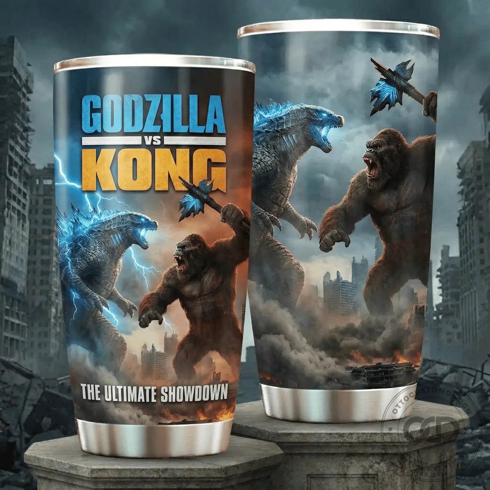 Godzilla Versus Kong The Ultimate Showdown Movie Art Stainless Steel Tumbler